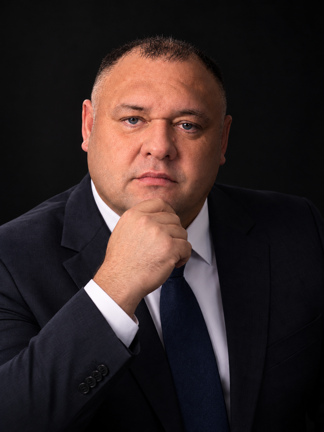 Деловой портрет мужчины на чёрном фоне