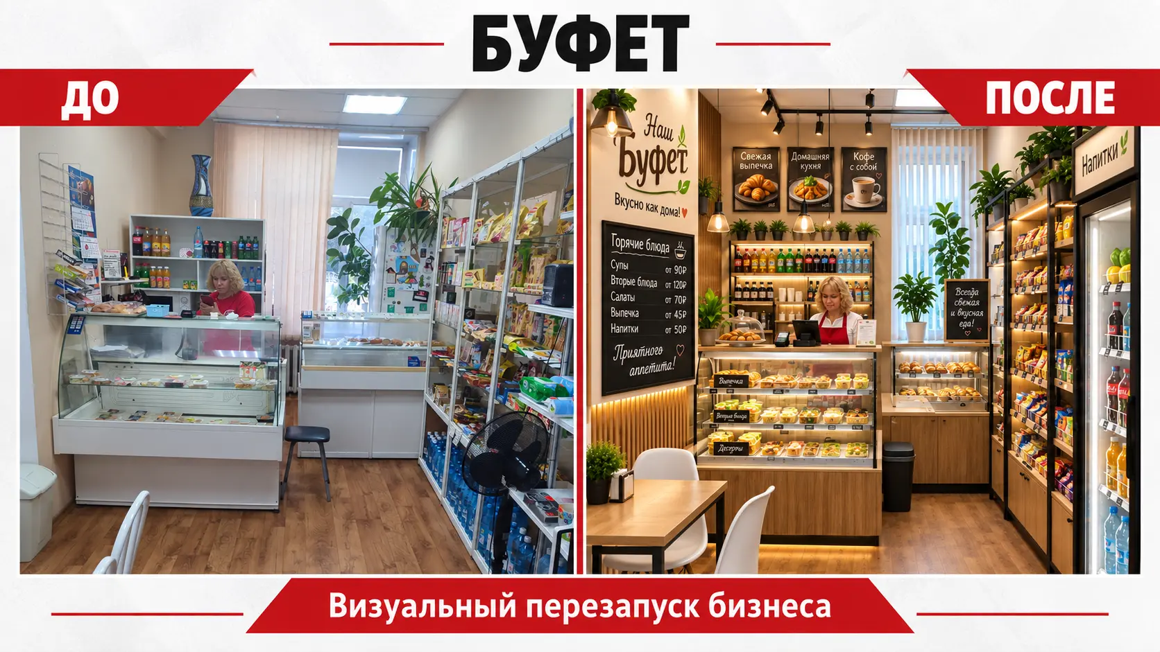 Буфет до и после визуального обновления